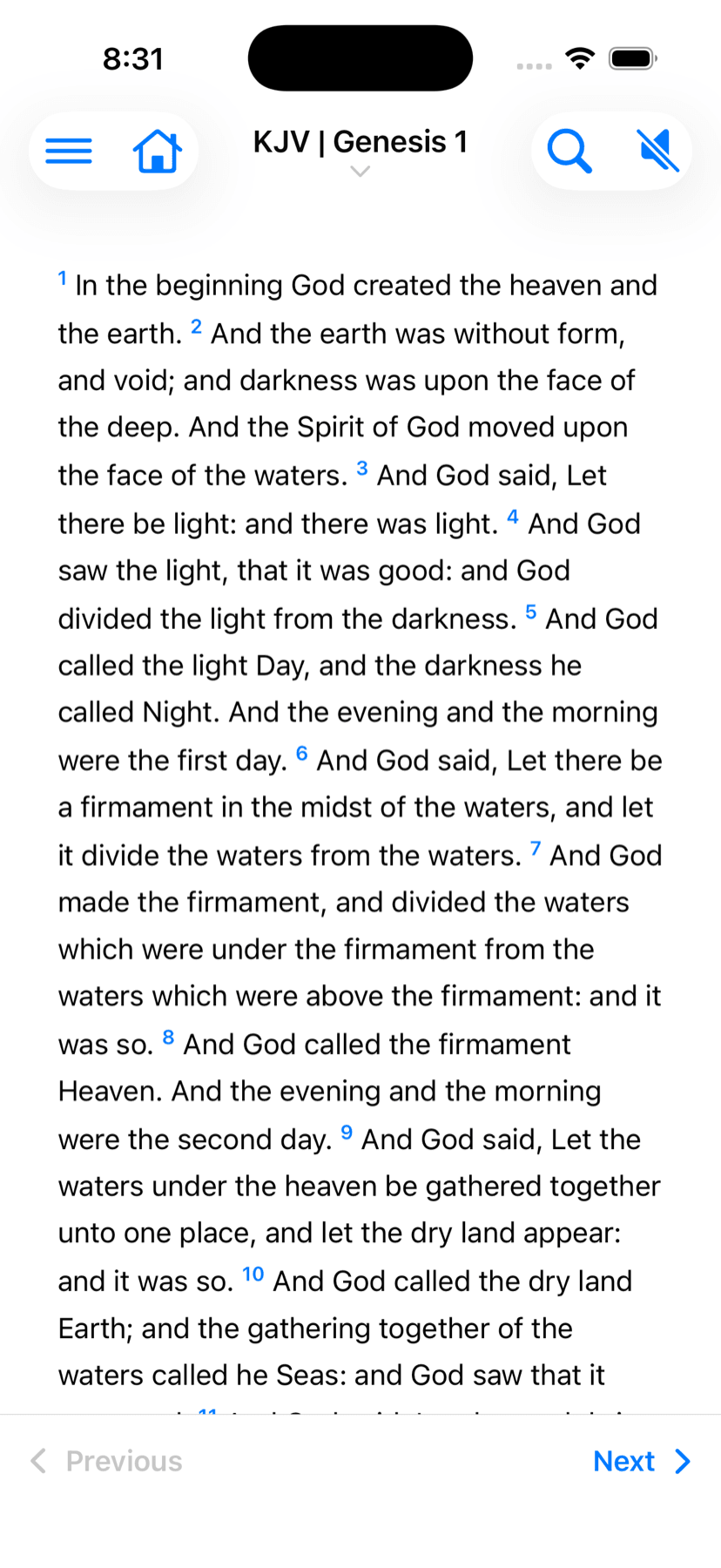 Better Bible reading view showing Genesis 1